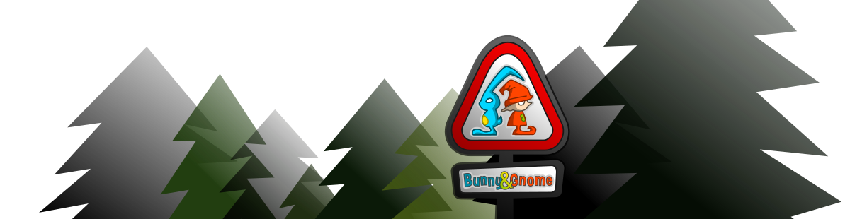 Logo of Bunny and Gnome in front of a forest and a starry sky.